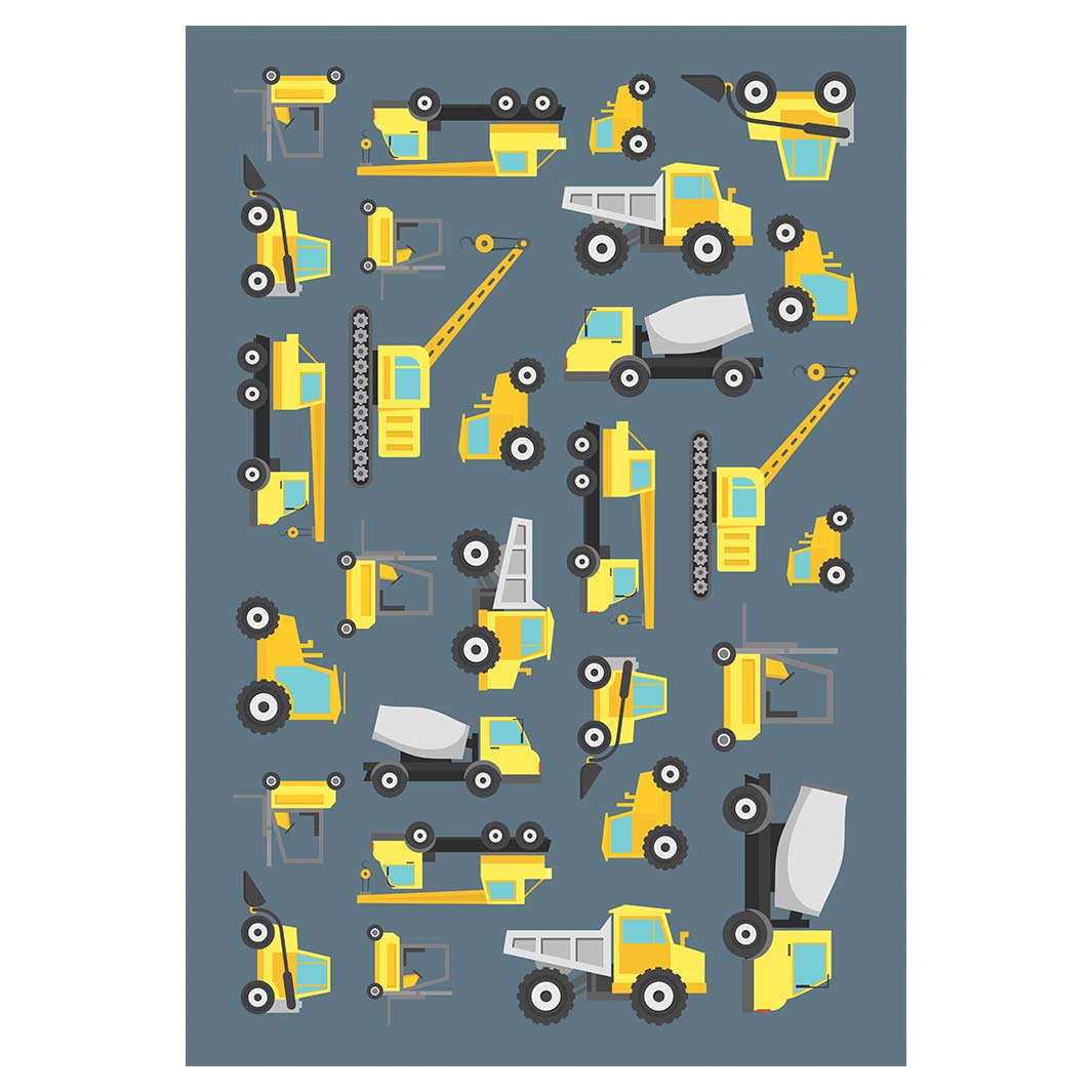 KIDS BLUE YELLOW CONSTRUCTION TRUCKS PATTERN FLEECE BLANKET