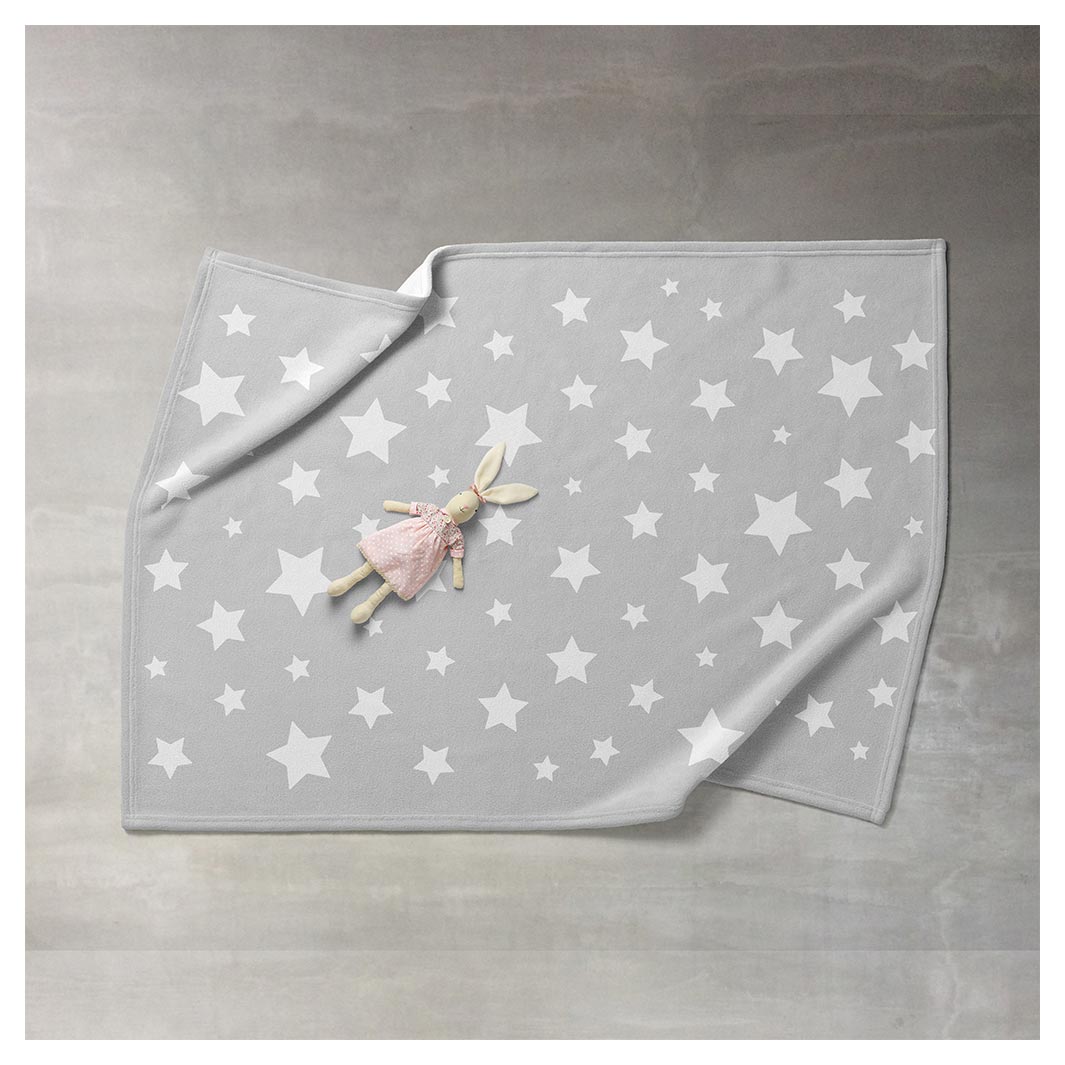 KIDS GREY WHITE STARS PATTERN FLEECE BLANKET