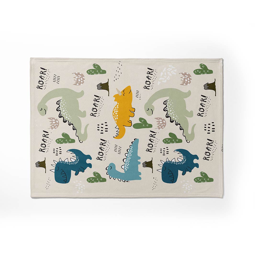 KIDS BEIGE DINOSAUR PATTERN FLEECE BLANKET