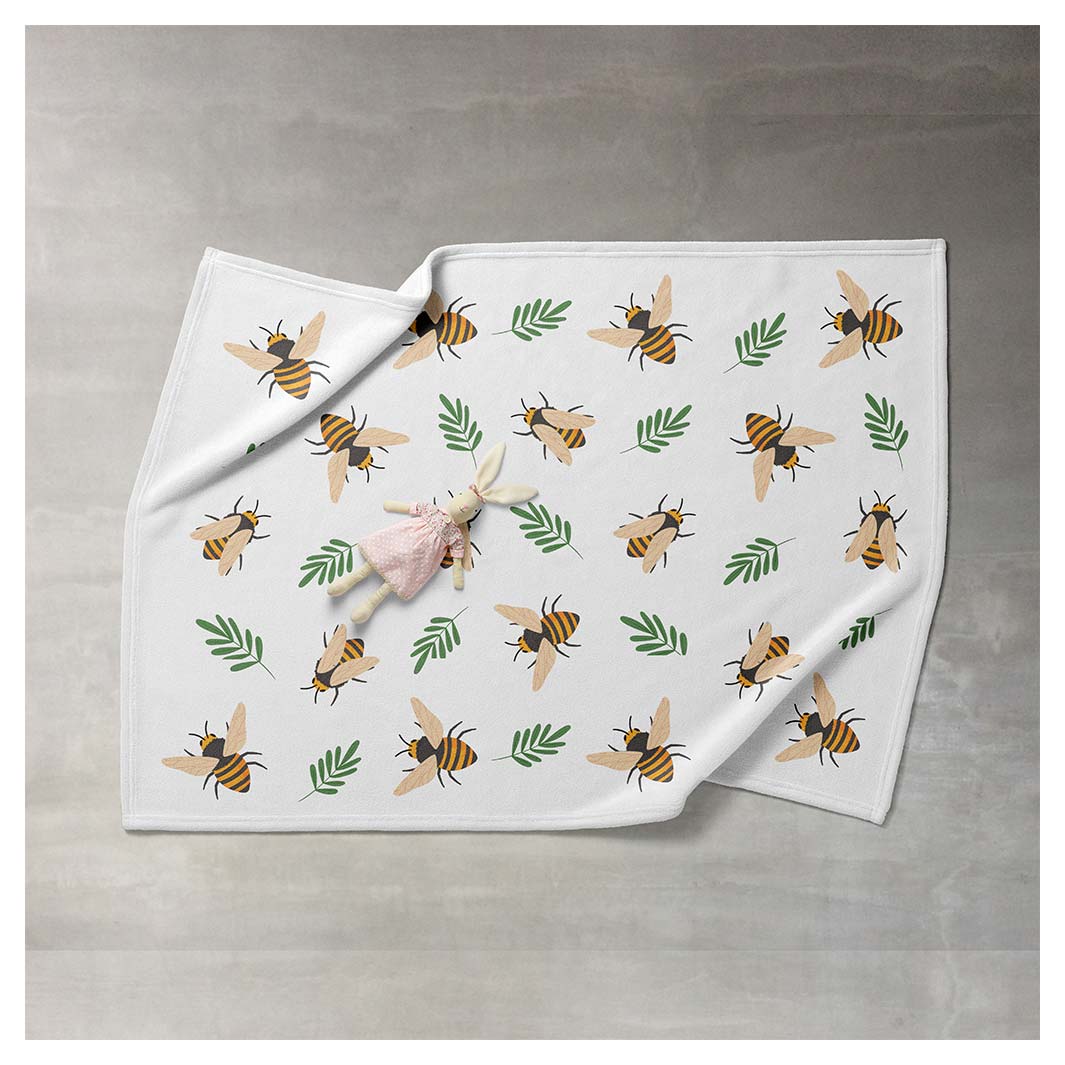 KIDS ORANGE BEE PATTERN FLEECE BLANKET