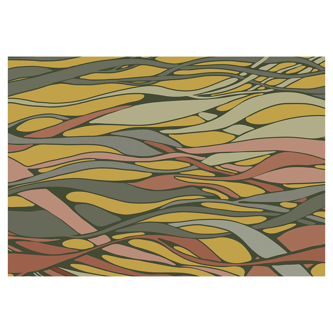 WAVY LINE ART MUSTARD AND PINK FLEECE BLANKET