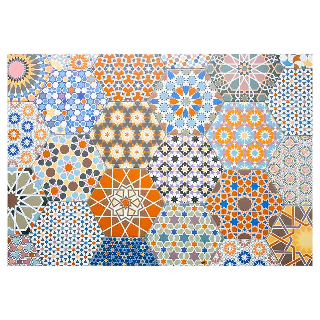 HEXAGON ORANGE AND BLUE PATTERN TILES FLEECE BLANKET