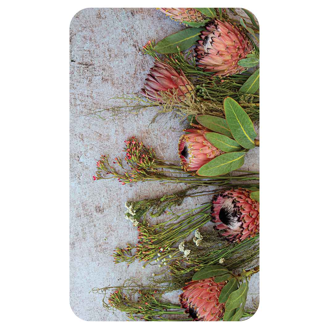 FLORAL PINK MIXED PROTEAS WITH GREEN FOLIAGE KITCHEN TOWEL