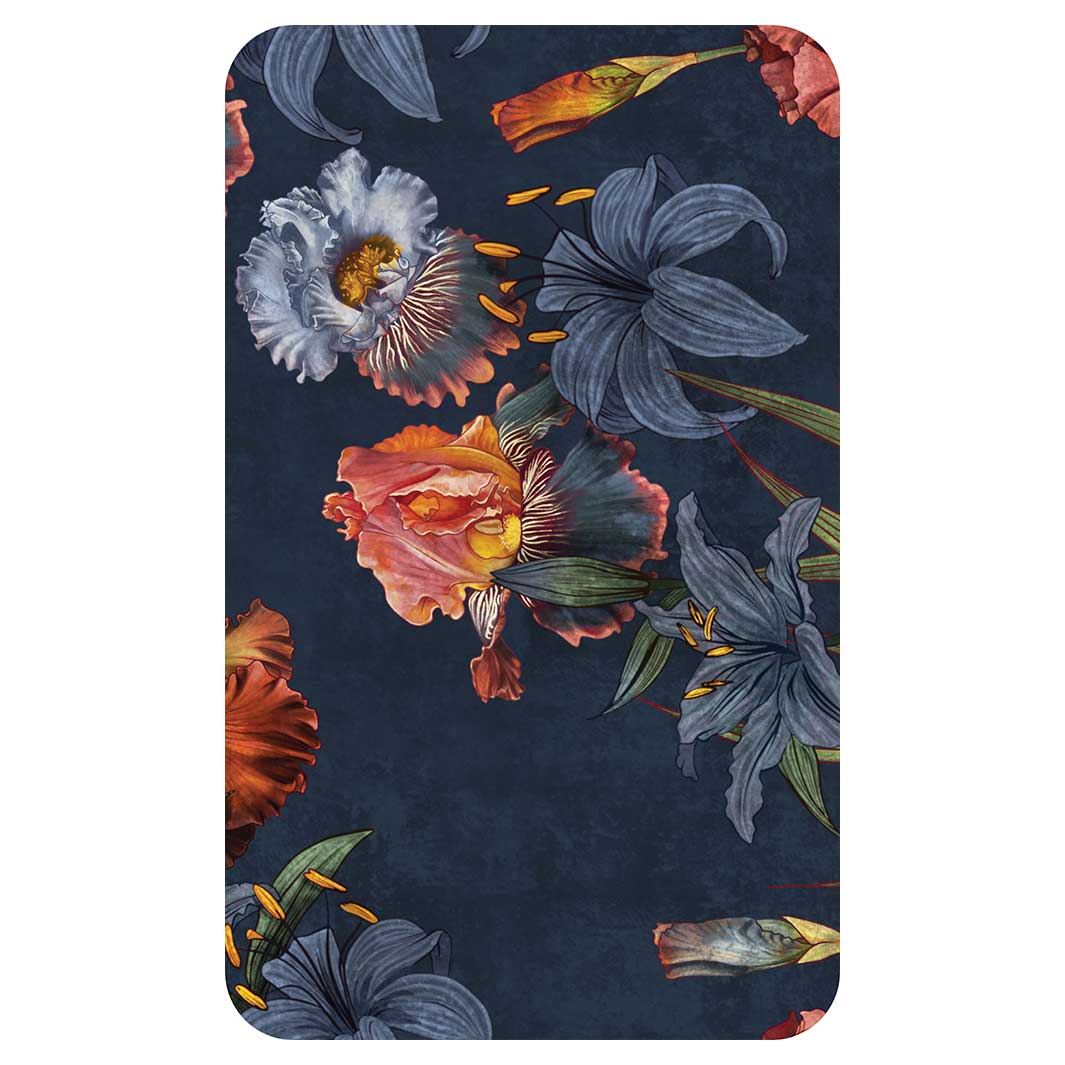 FLORAL NAVY LILIES AND IRIS PAINTING KITCHEN TOWEL