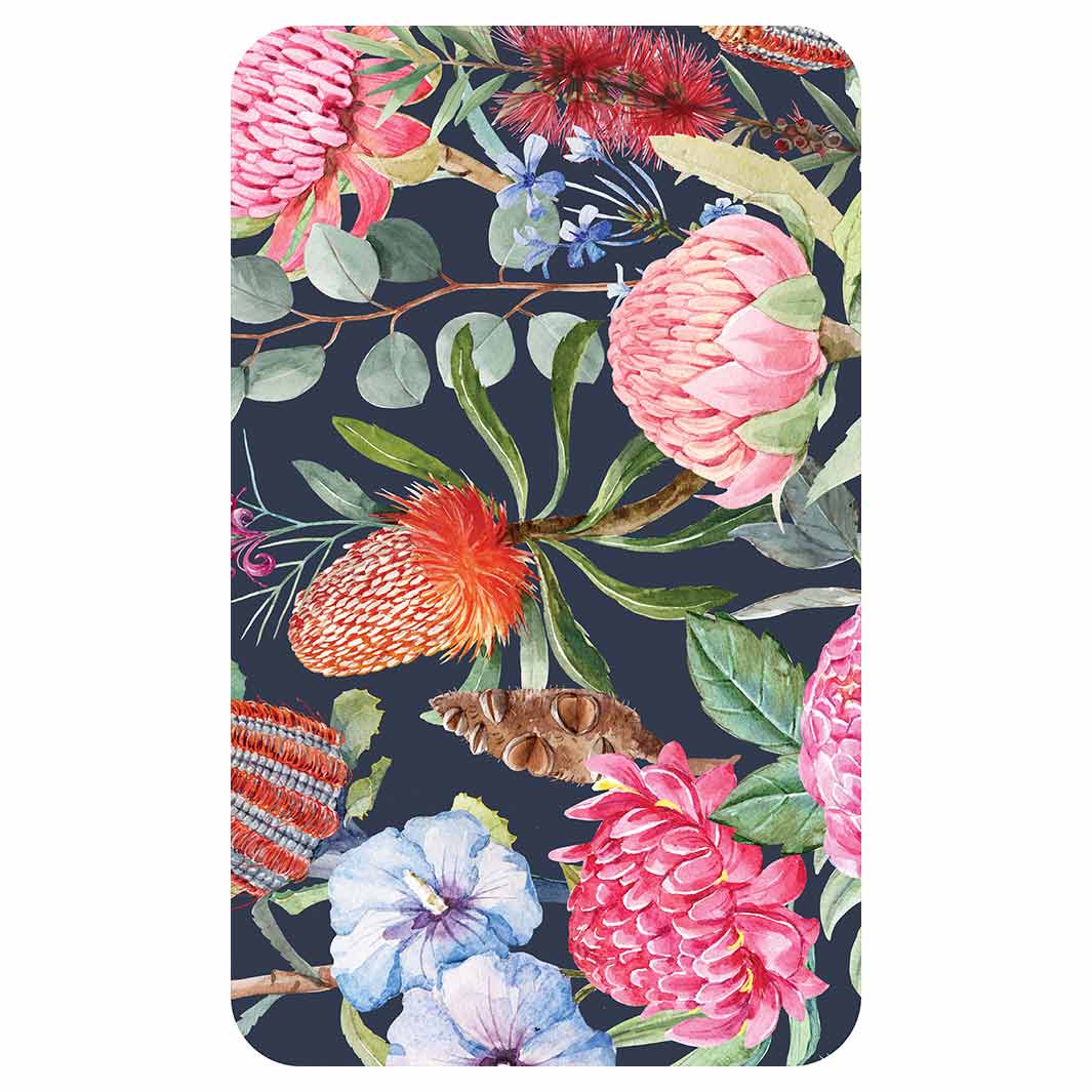 FLORAL NAVY MIXED FLOWERS WITH EUCALYPTUS LEAVES KITCHEN TOWEL