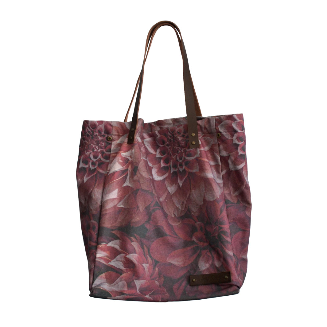 FLORAL ORANGE SCATTERED DAHLIAS WITH LEAVES MY BAG