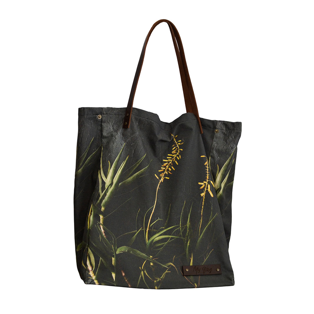 NATURAL YELLOW BLOSSOMS ALOE BUSH ON GREY MY BAG