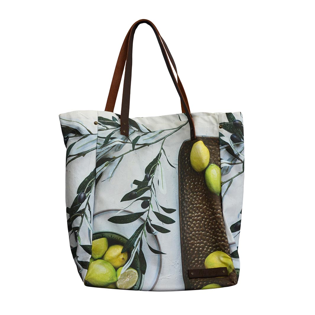NATURAL YELLOW OLIVE LEAVES AND LEMONS ON WHITE MY BAG