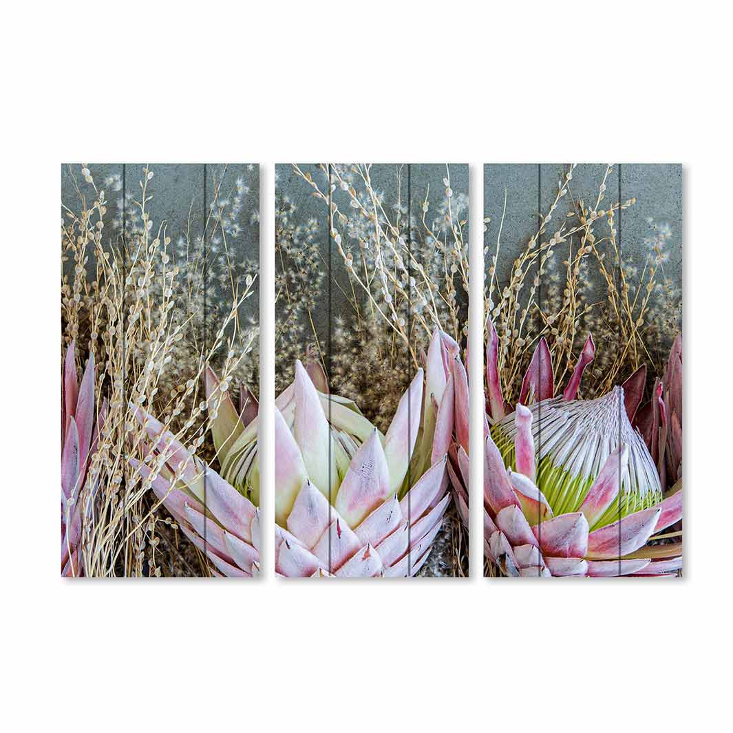 FLORAL DEEP PINK KING PROTEA MDF 3 PIECE COLLAGE