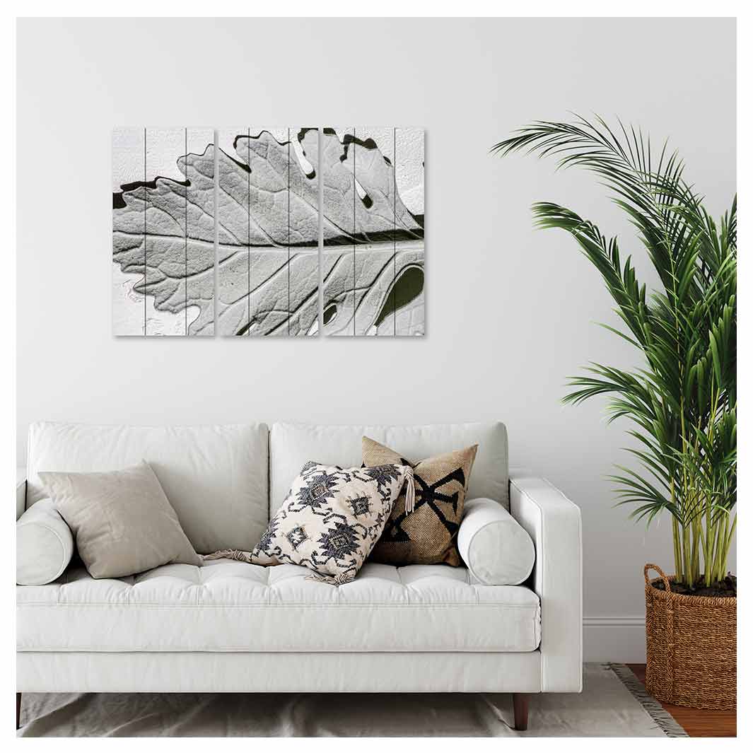 LEAVES GREY MONOCHROME LEAF MDF 3 PIECE COLLAGE