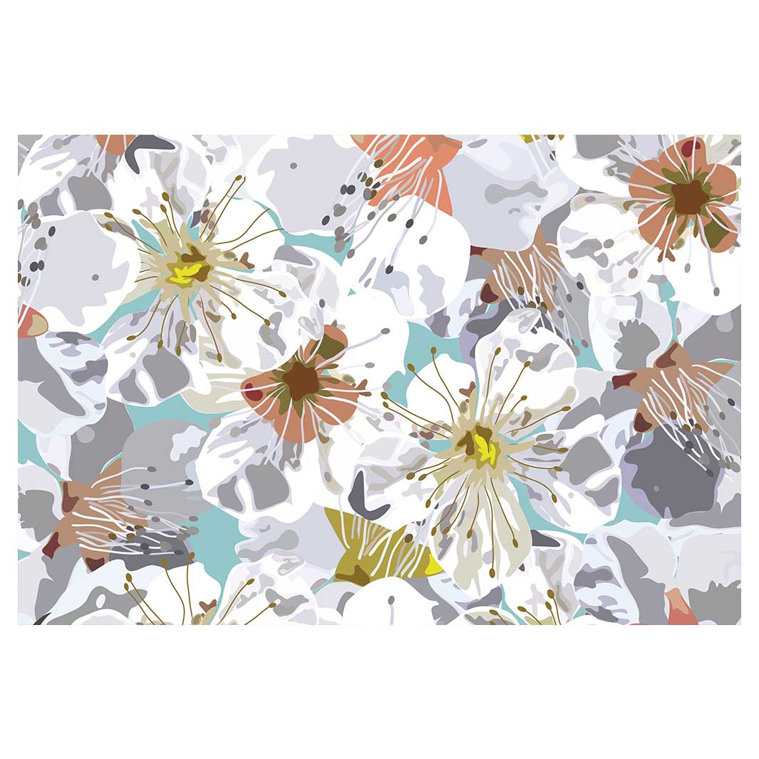ABSTRACT FLOWERS GREY AND ORANGE PATTERN BATHMAT