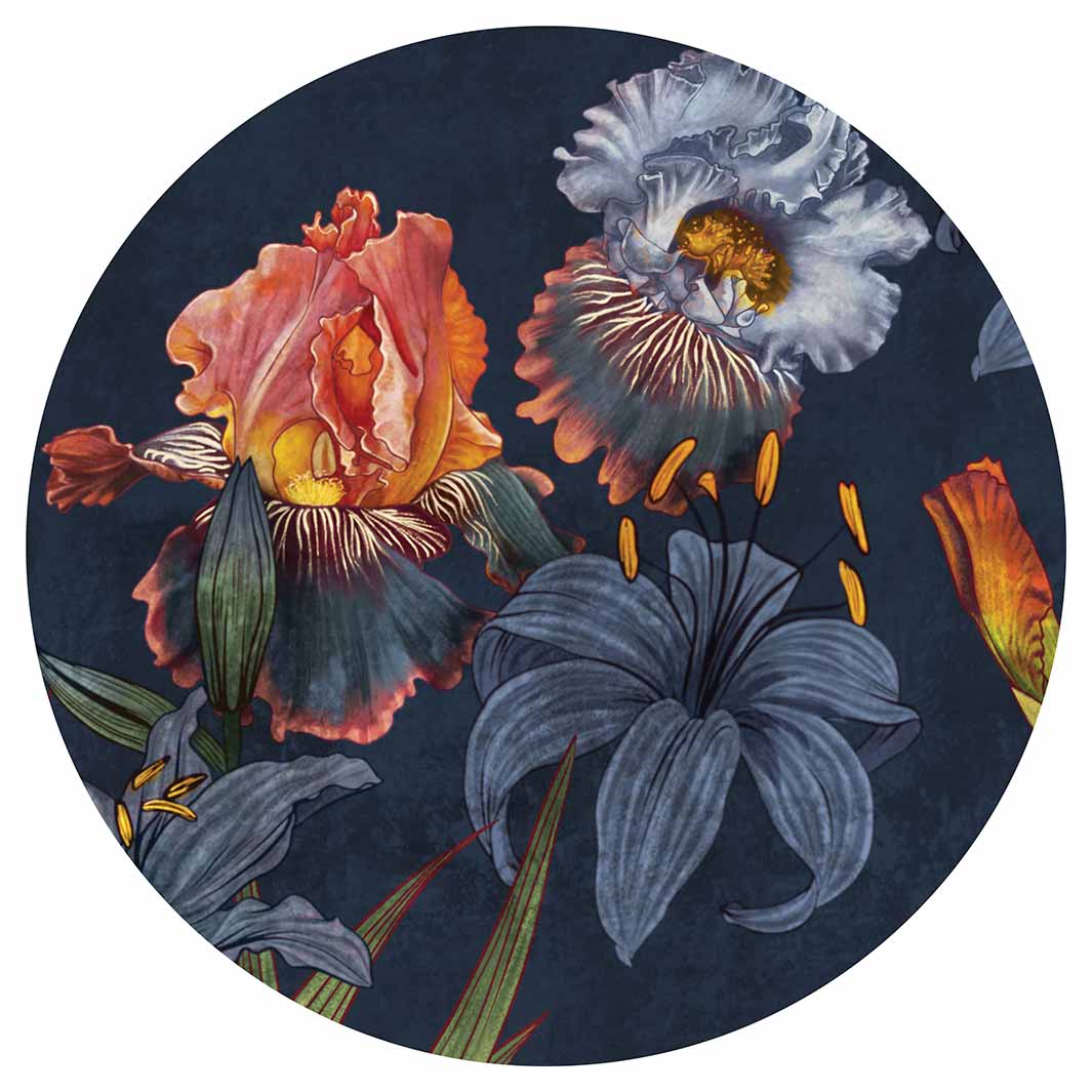 FLORAL NAVY LILIES AND IRIS PAINTING MOUSEPAD