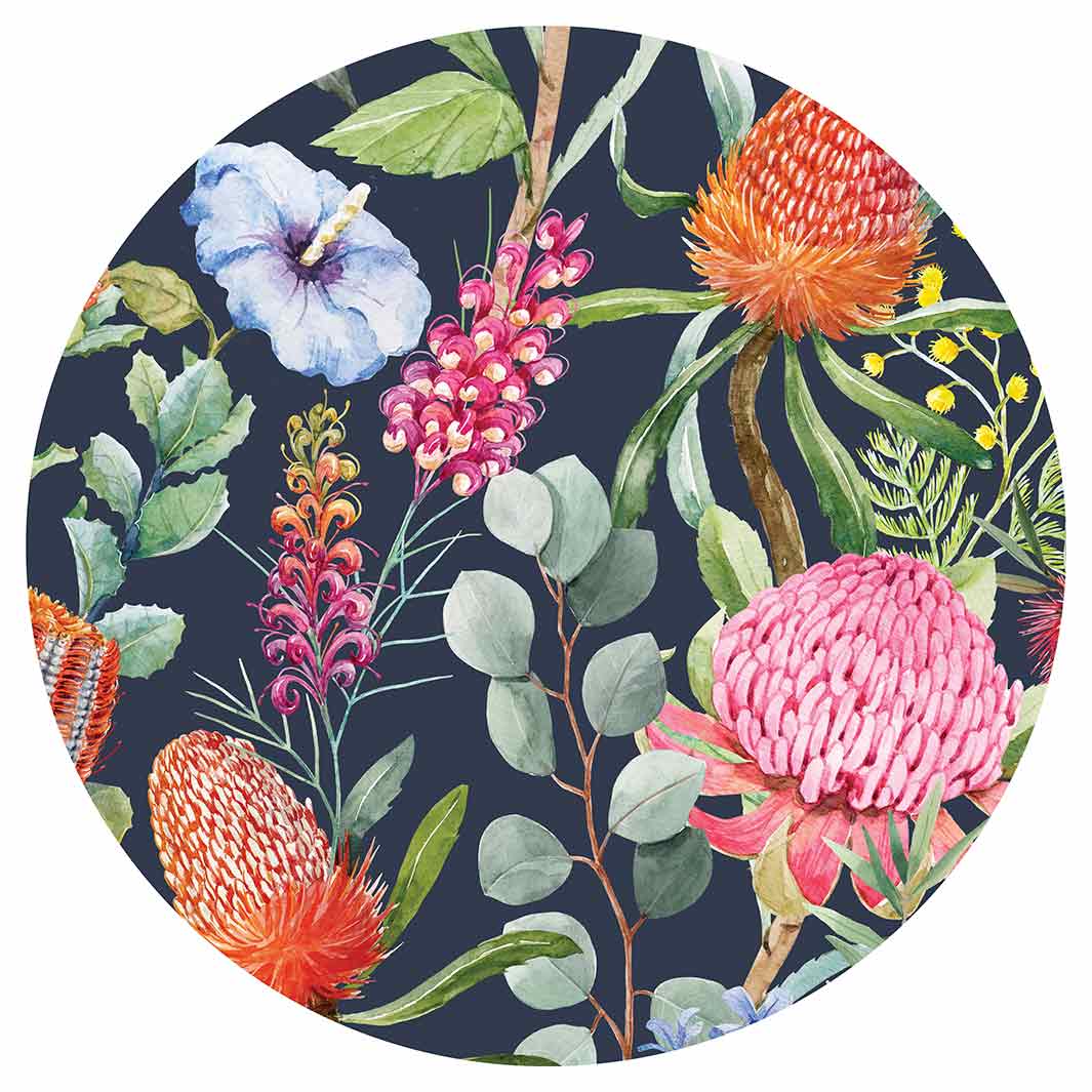 FLORAL NAVY MIXED FLOWERS WITH EUCALYPTUS LEAVES MOUSEPAD