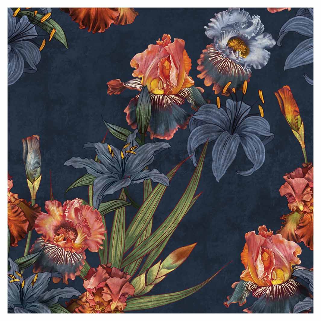 FLORAL NAVY LILIES AND IRIS PAINTING NAPKIN