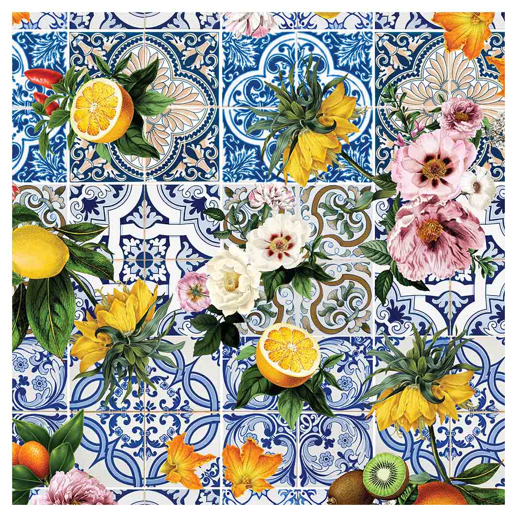 PATTERN BLUE LISBON TILE WITH LEMONS & FLOWERS NAPKIN