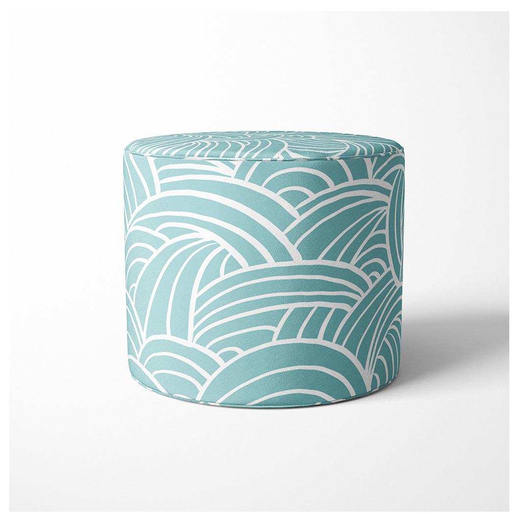 KIDS AQUA BLUE WAVES LINES PATTERN OTTOMAN