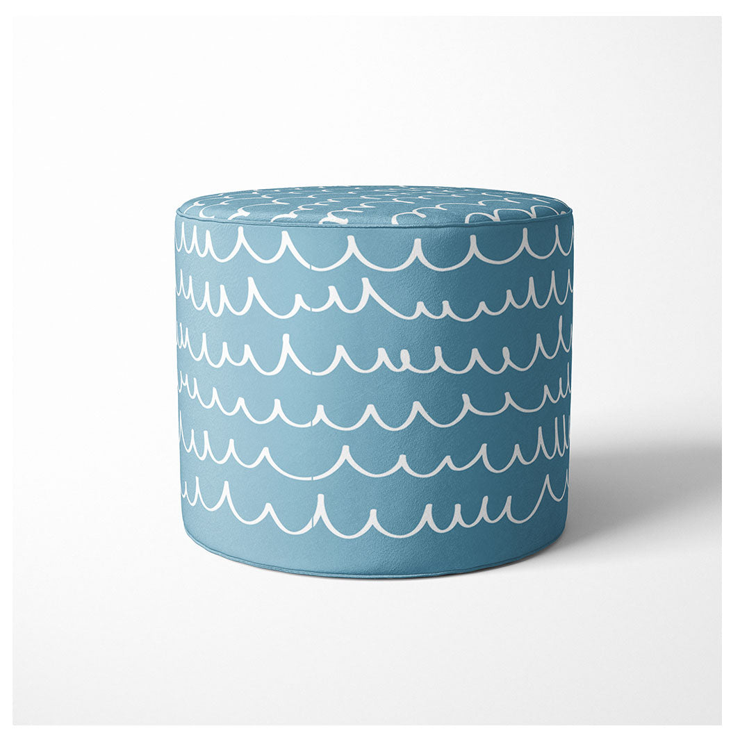 KIDS BLUE WHITE LINE WAVE PATTERN OTTOMAN