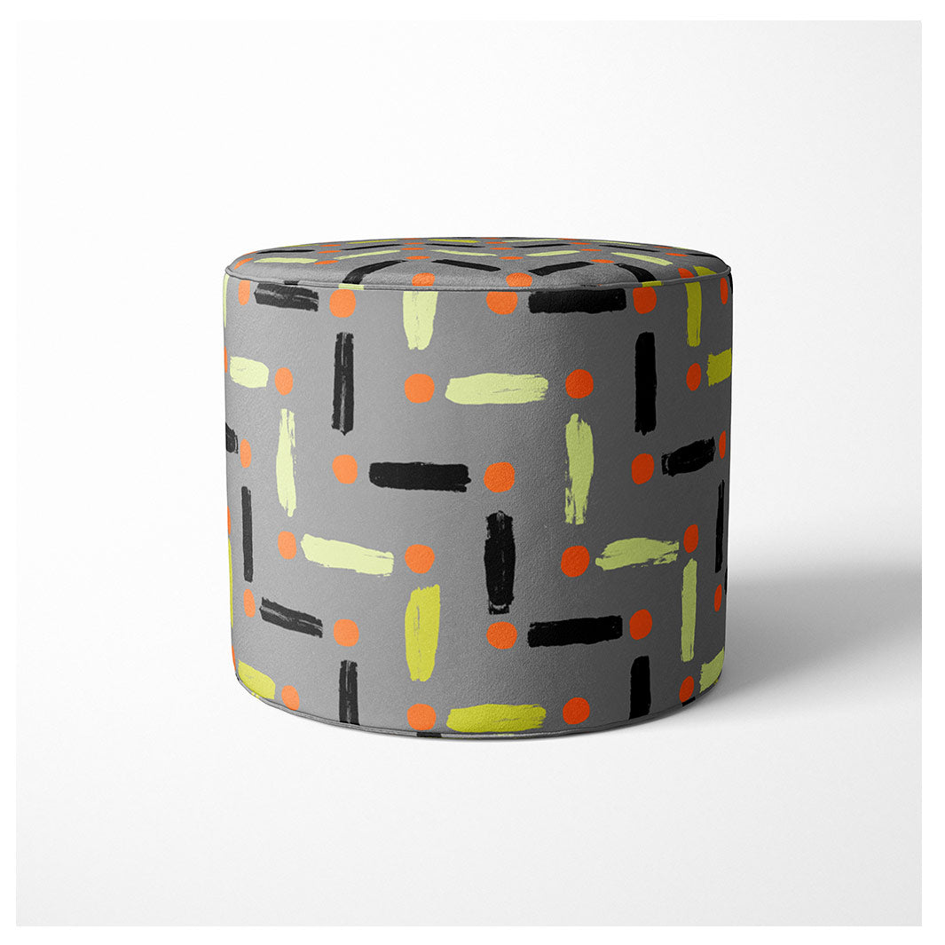 KIDS GREY AND GREEN LINE AND DOT PATTERN OTTOMAN