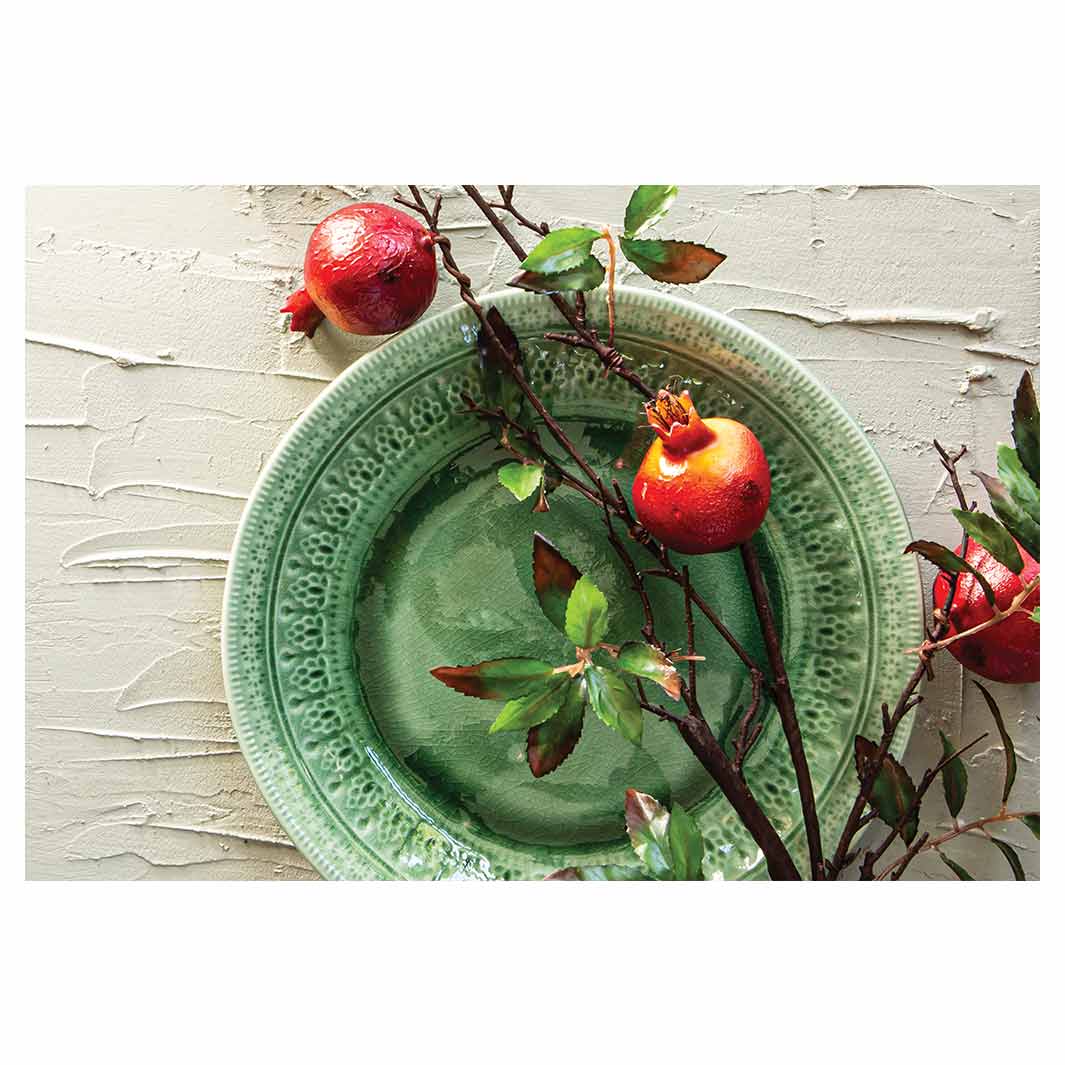 NATURAL RED POMEGRANATES ON GREEN PLATE RECTANGULAR PLACEMAT
