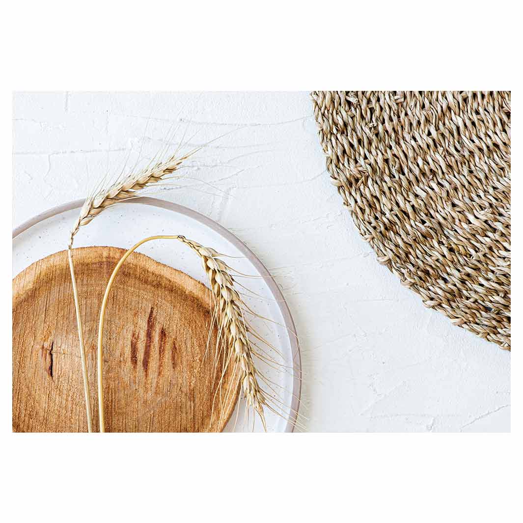 NATURAL BEIGE WHEAT ON WOOD AND WHITE RECTANGULAR PLACEMAT