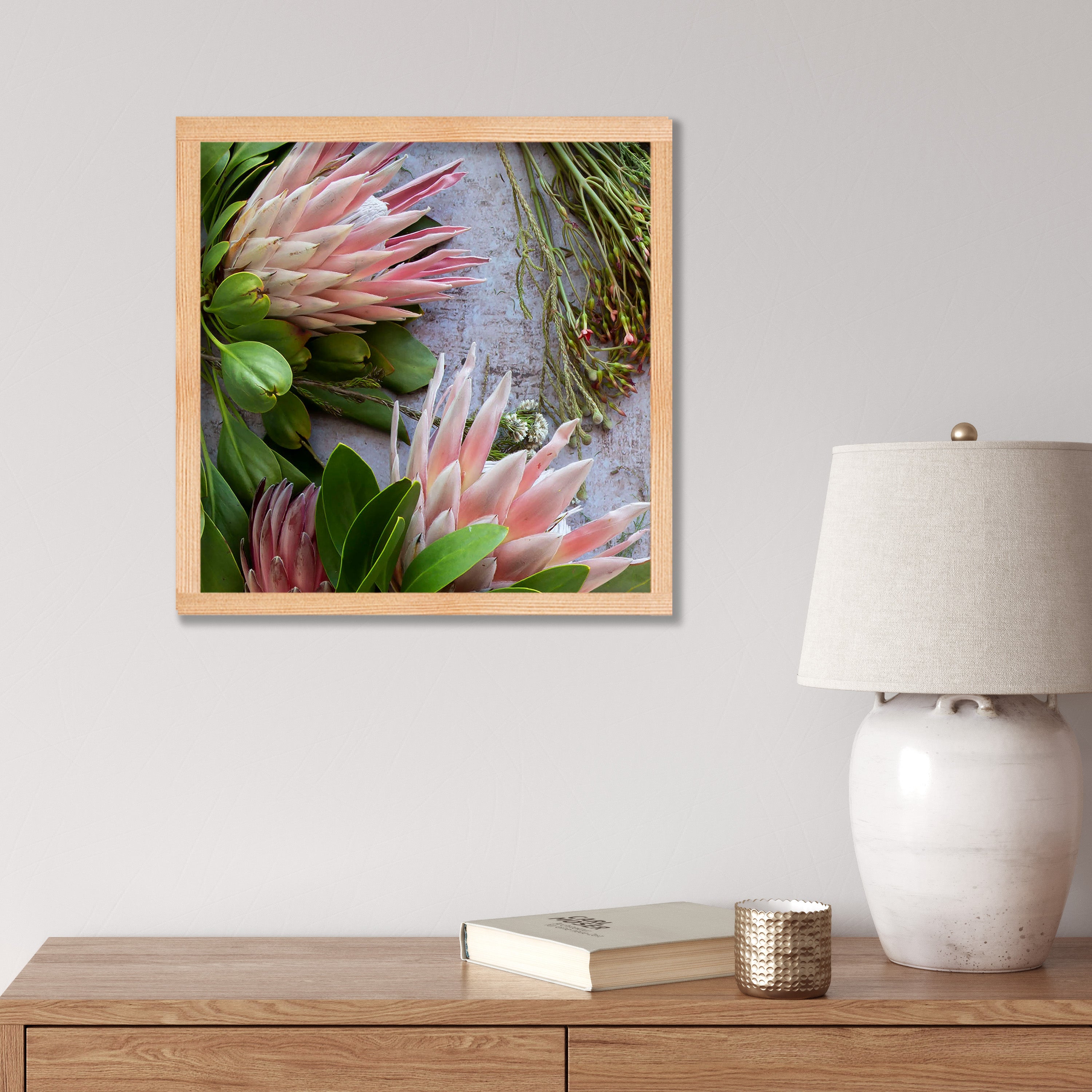 FLORAL PINK MIXED KING PROTEAS PINE BOX