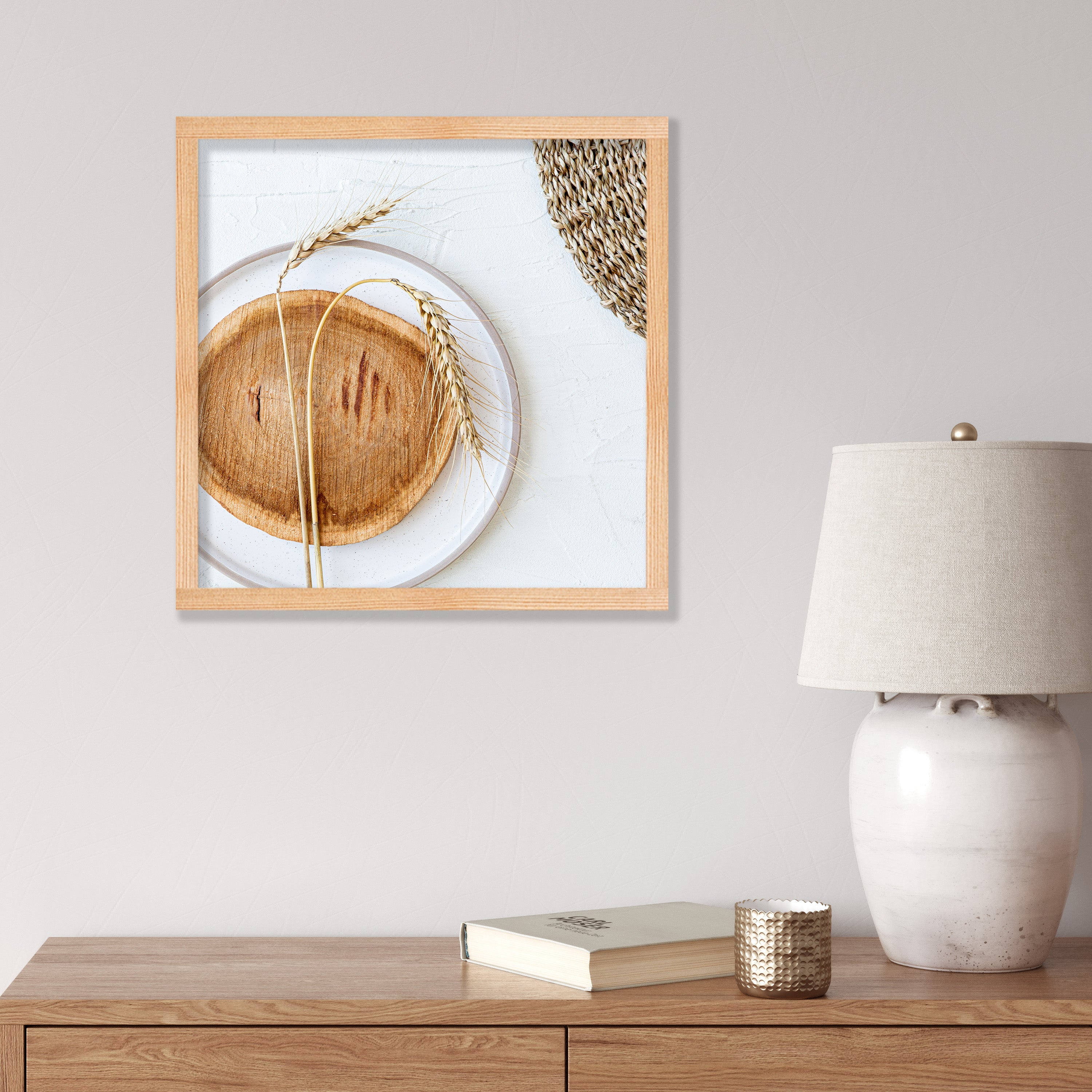 NATURAL BEIGE WHEAT ON WOOD AND WHITE PINE BOX