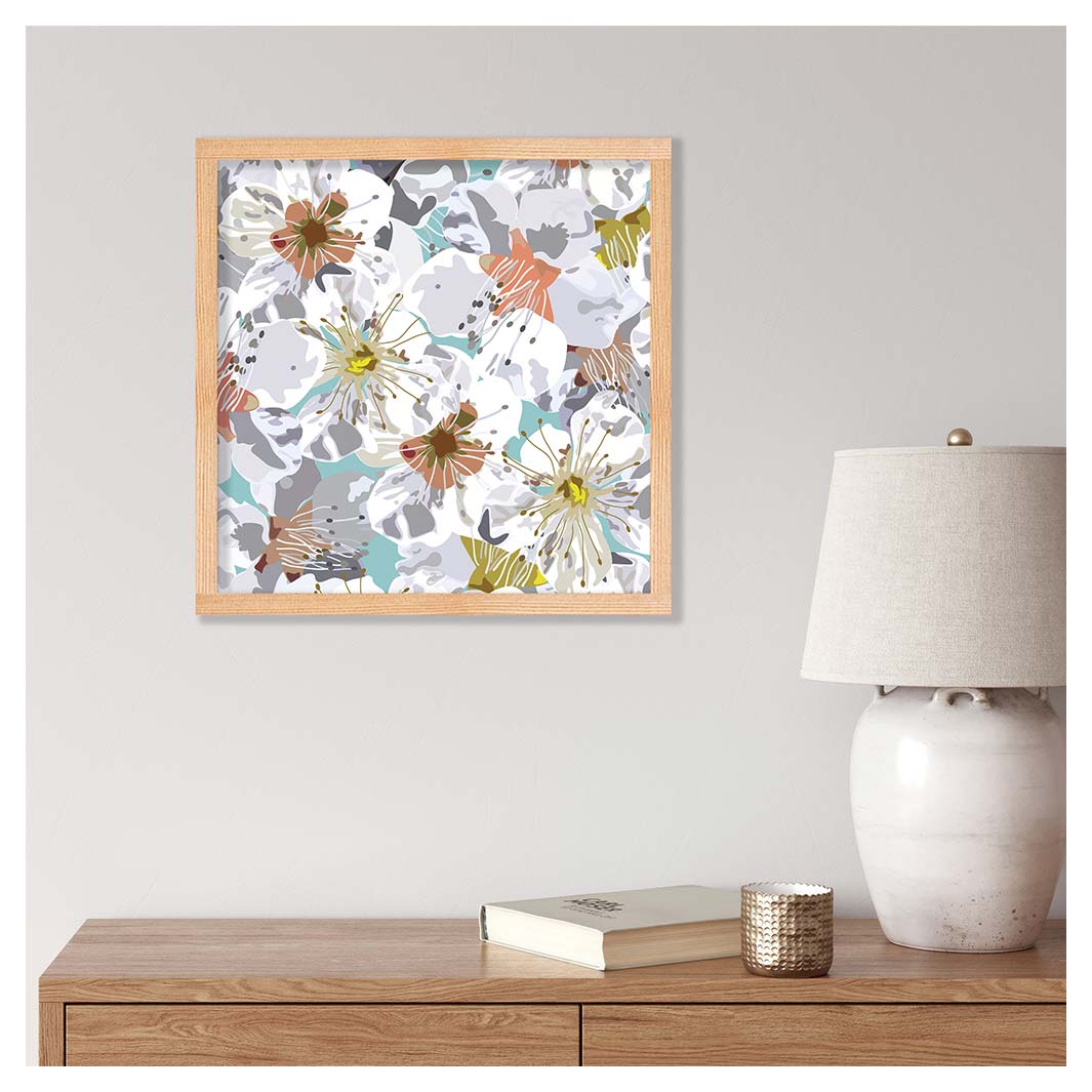 ABSTRACT FLOWERS GREY AND ORANGE PATTERN PINE BOX