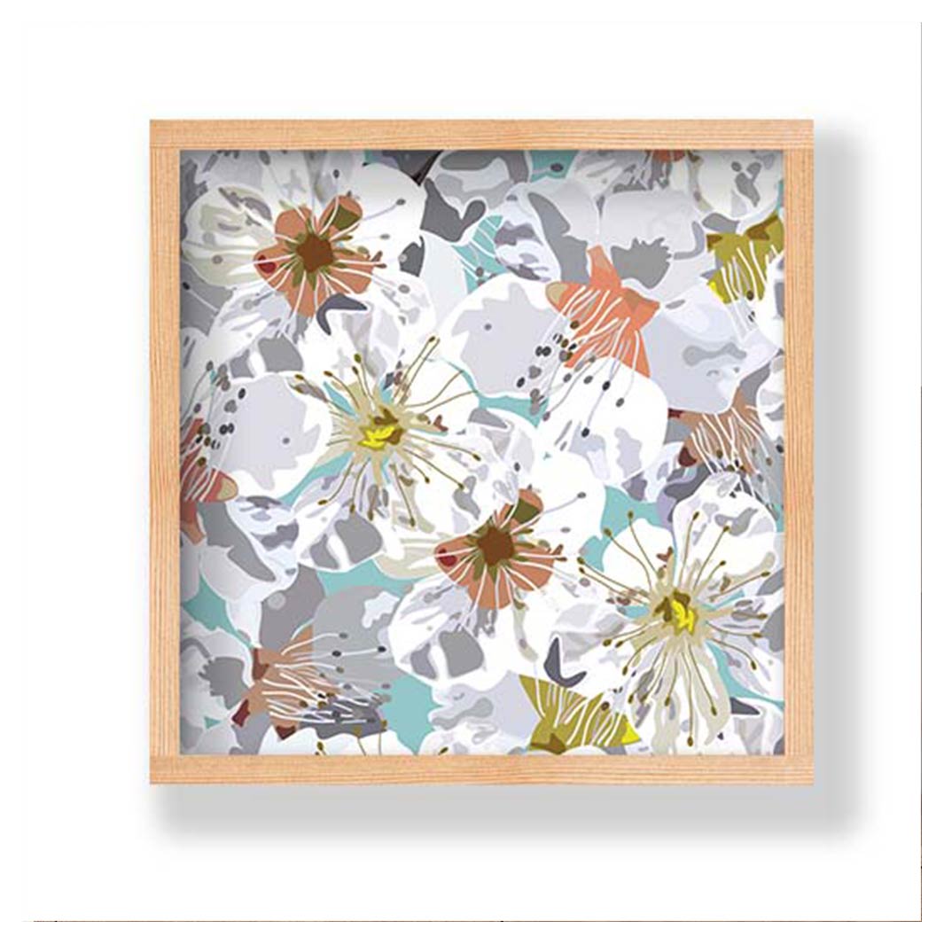 ABSTRACT FLOWERS GREY AND ORANGE PATTERN PINE BOX