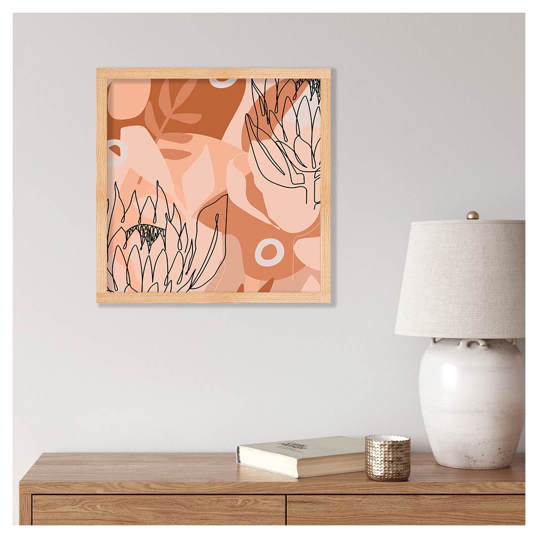 PROTEA LINE ART ON ABSTRACT NEUTRAL DESIGN PINE BOX