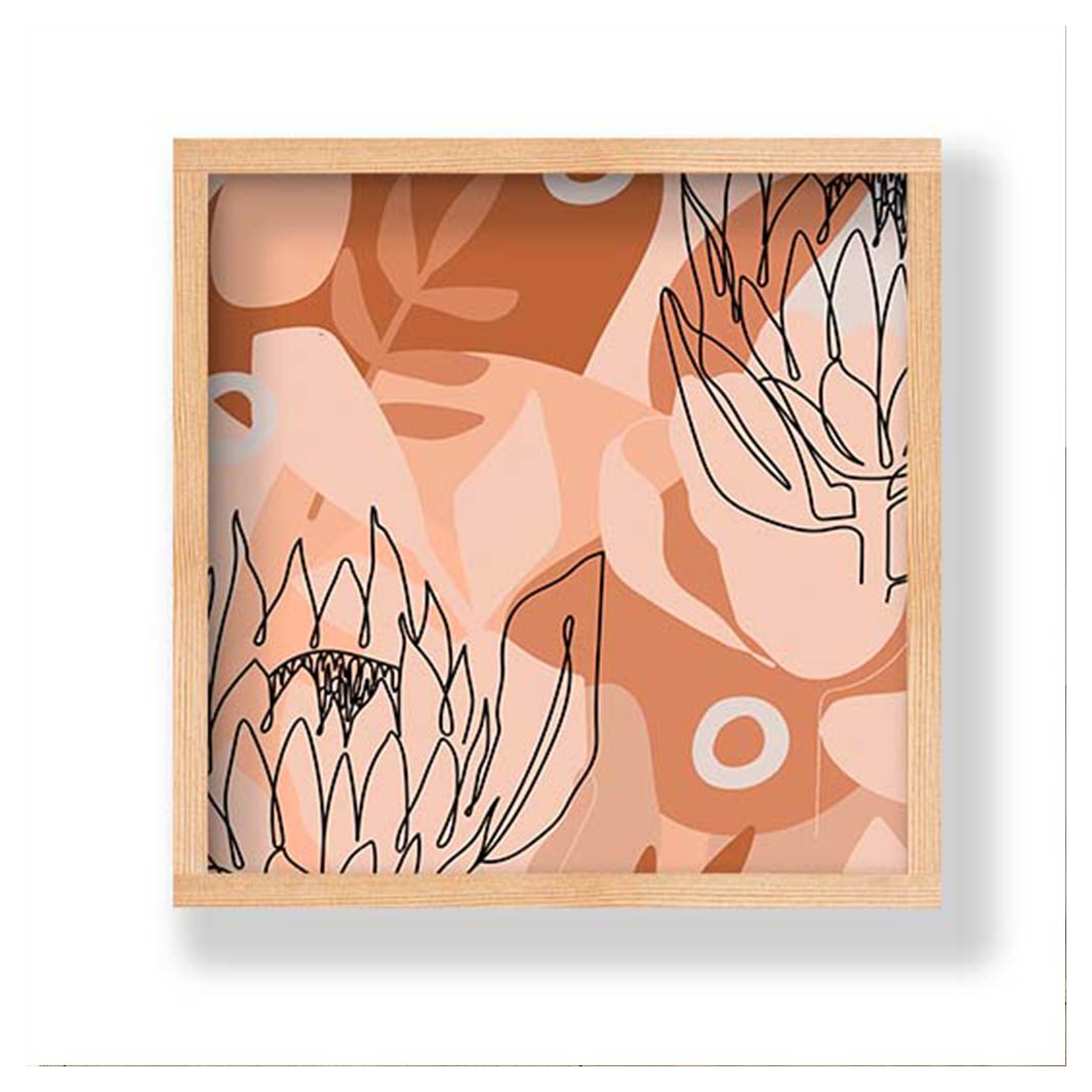 PROTEA LINE ART ON ABSTRACT NEUTRAL DESIGN PINE BOX