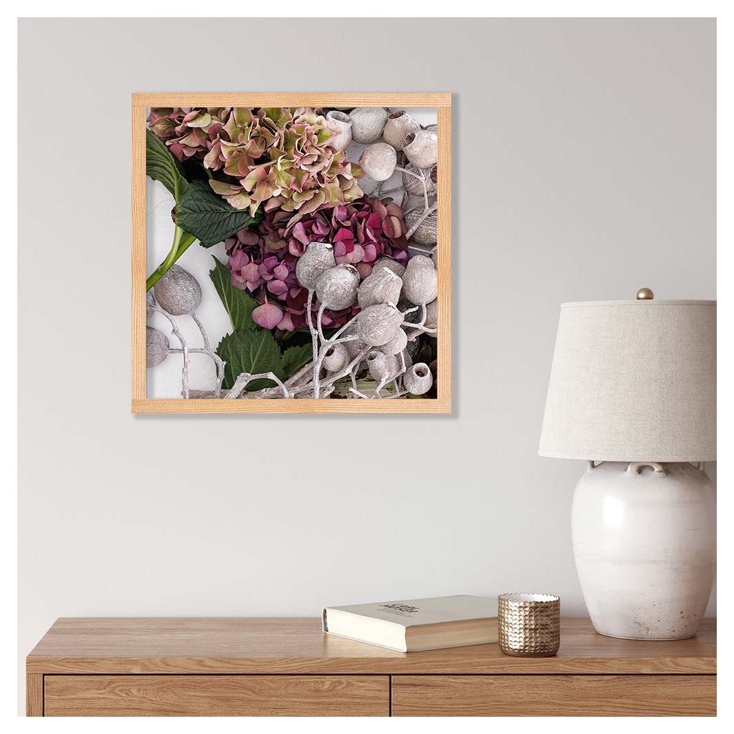 HYDRANGEA AND MUTED ARTICHOKES PINE BOX