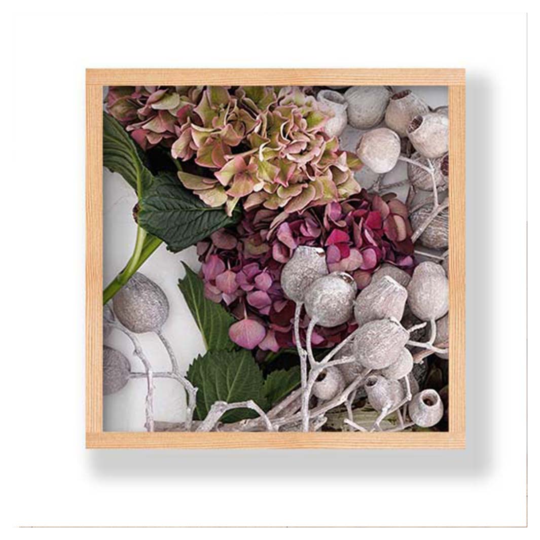 HYDRANGEA AND MUTED ARTICHOKES PINE BOX