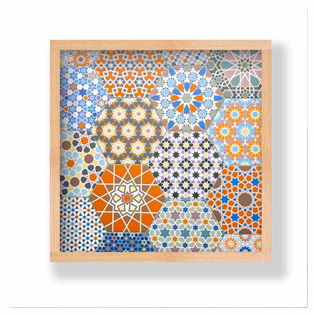 HEXAGON ORANGE AND BLUE PATTERN TILES PINE BOX