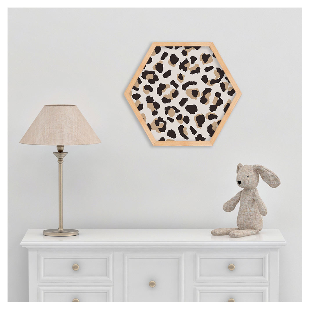 KIDS NATURAL BROWN LEOPARD PRINT HEXAGON WALL ART