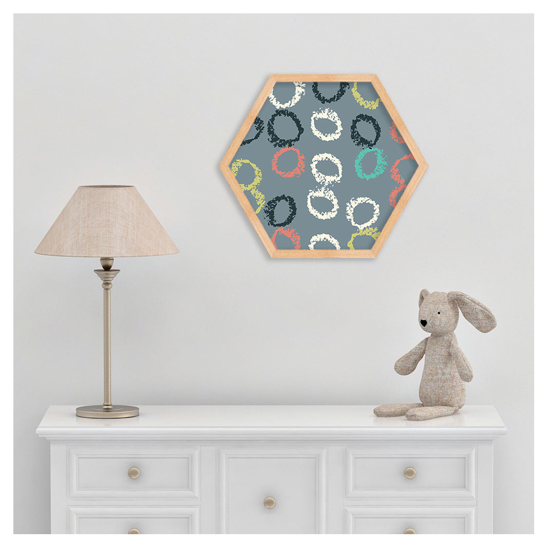 KIDS MULTI COLOR CHALK CIRCLE PATTERN HEXAGON WALL ART