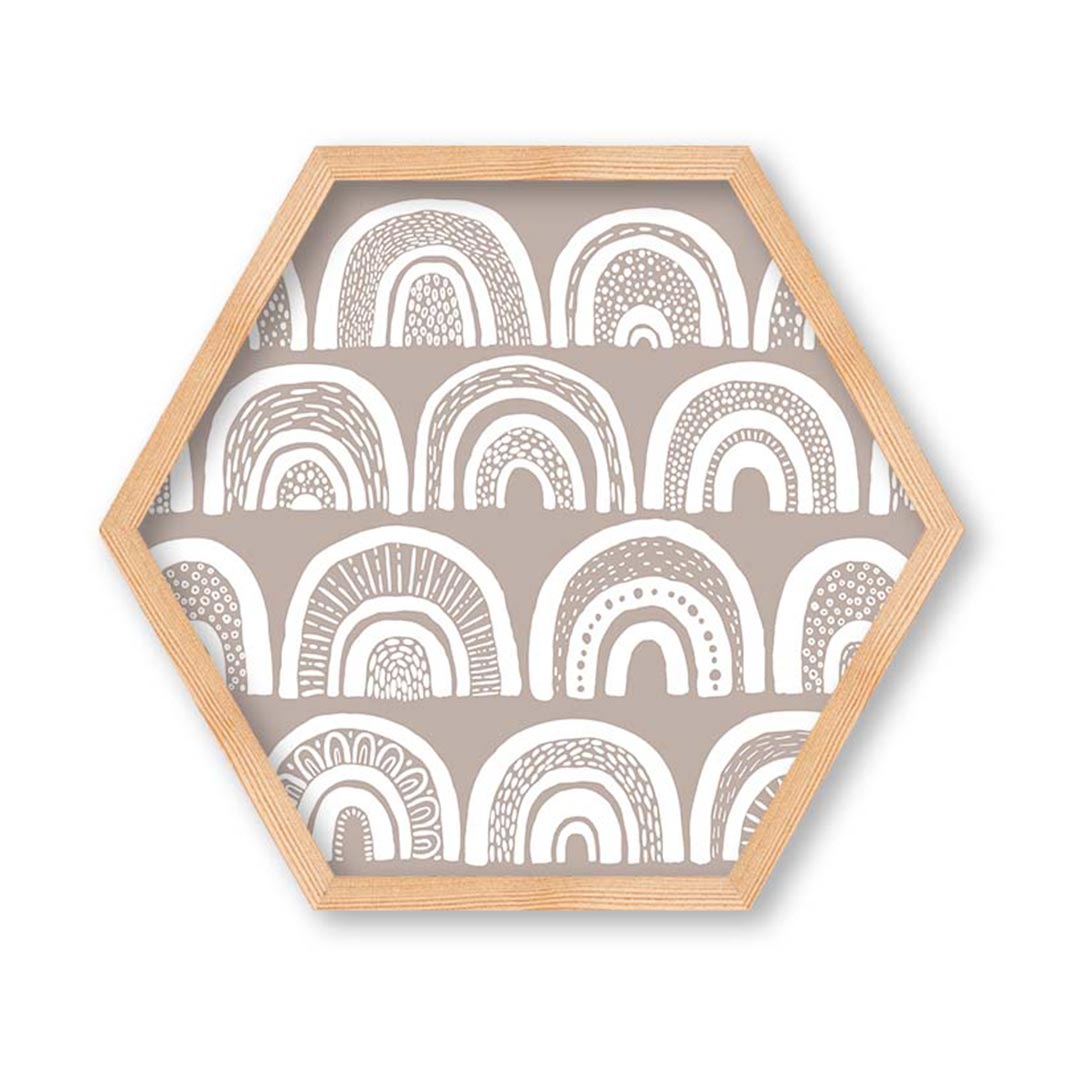 KIDS WHITE RAINBOW PATTERN HEXAGON WALL ART