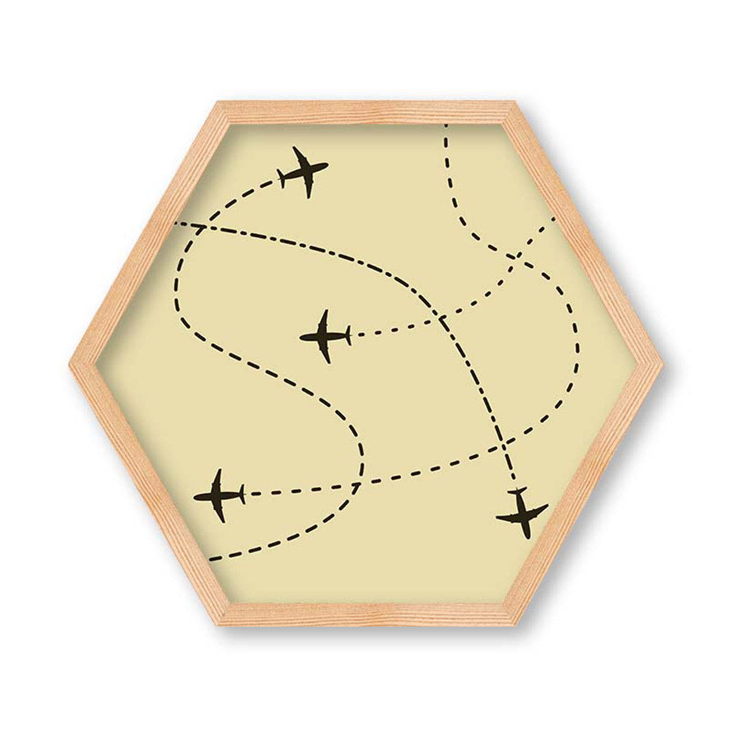 KIDS YELLOW AIRPLANE PATHS HEXAGON WALL ART