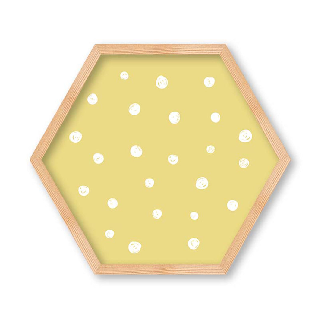 KIDS YELLOW WHITE DOTS HEXAGON WALL ART