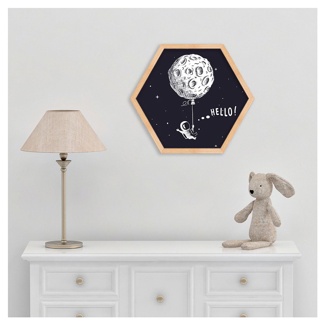 KIDS DARK BLUE HELLO ASTRONAUT HEXAGON WALL ART