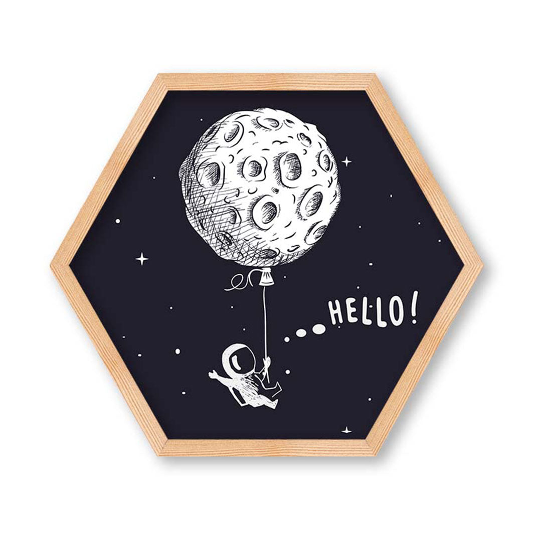 KIDS DARK BLUE HELLO ASTRONAUT HEXAGON WALL ART