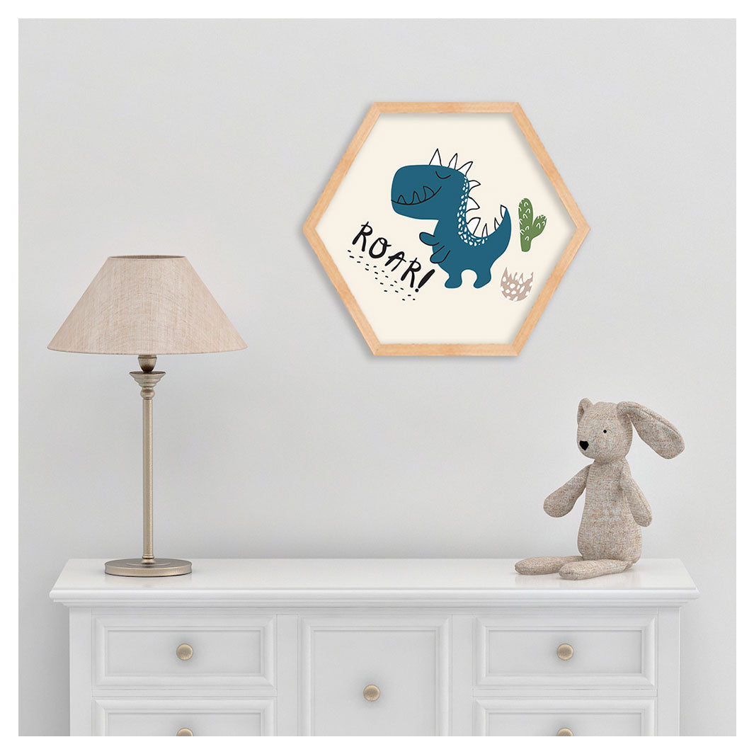 KIDS BEIGE DINOSAUR HEXAGON WALL ART