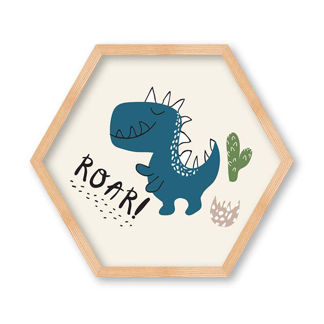 KIDS BEIGE DINOSAUR HEXAGON WALL ART