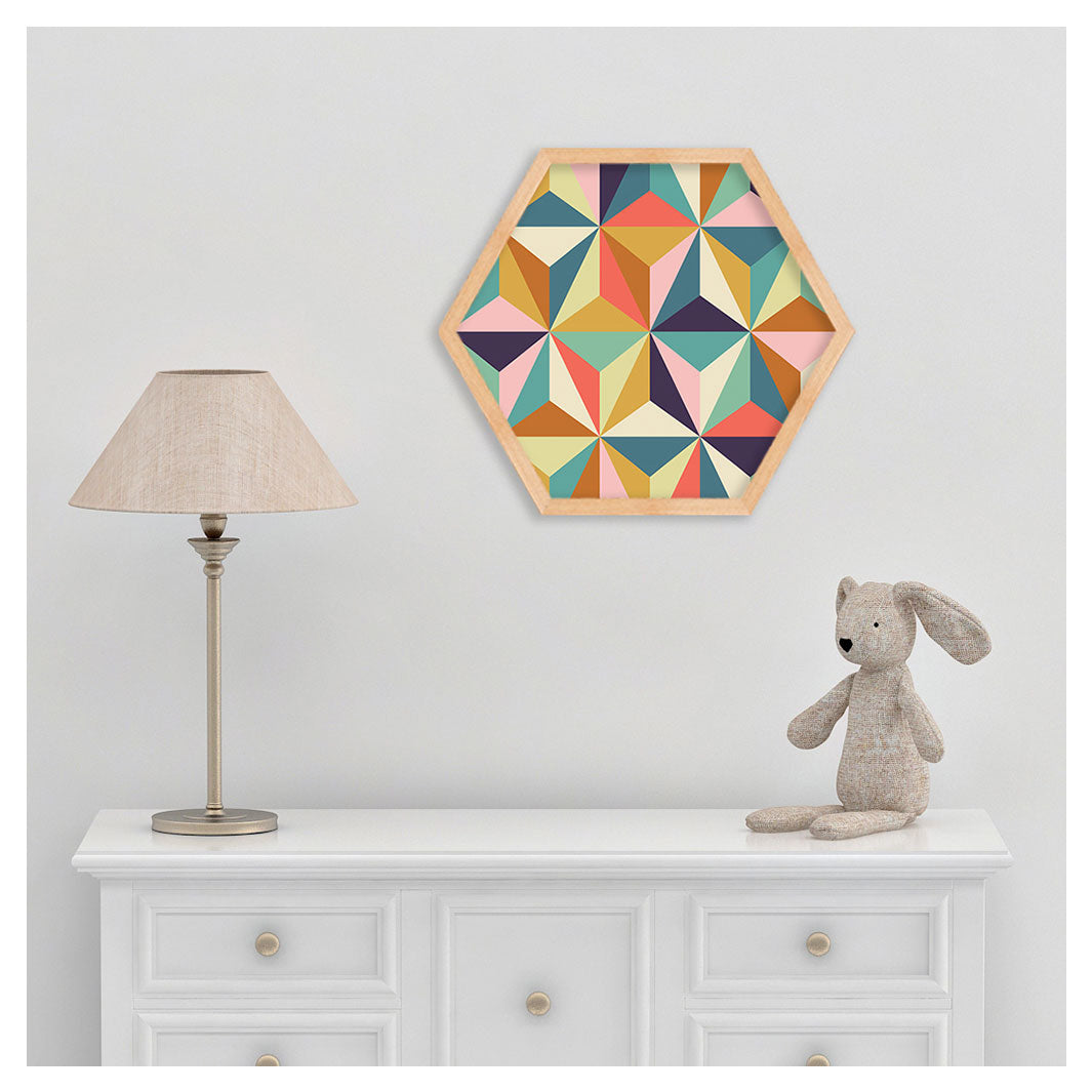 KIDS MULTICOLOUR GEOMETRIC DIAMOND PATTERN HEXAGON WALL ART