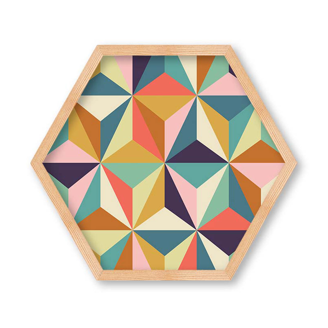 KIDS MULTICOLOUR GEOMETRIC DIAMOND PATTERN HEXAGON WALL ART
