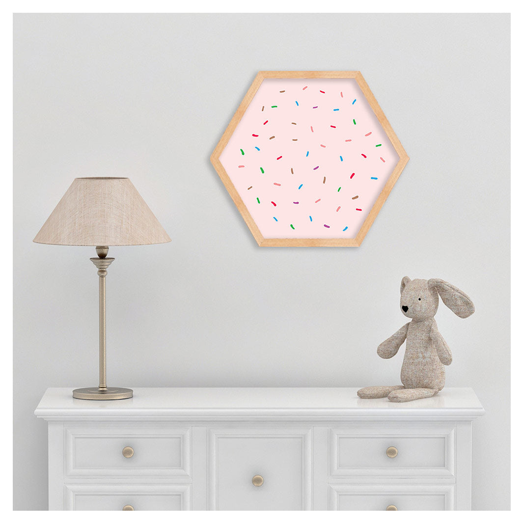 KIDS PINK DONUT SPRINKLES HEXAGON WALL ART