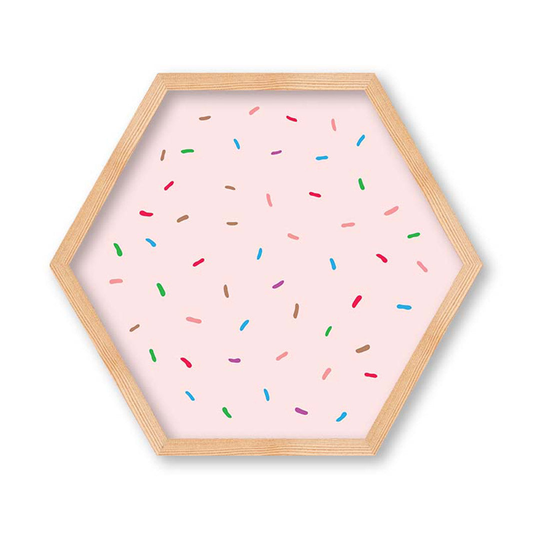 KIDS PINK DONUT SPRINKLES HEXAGON WALL ART