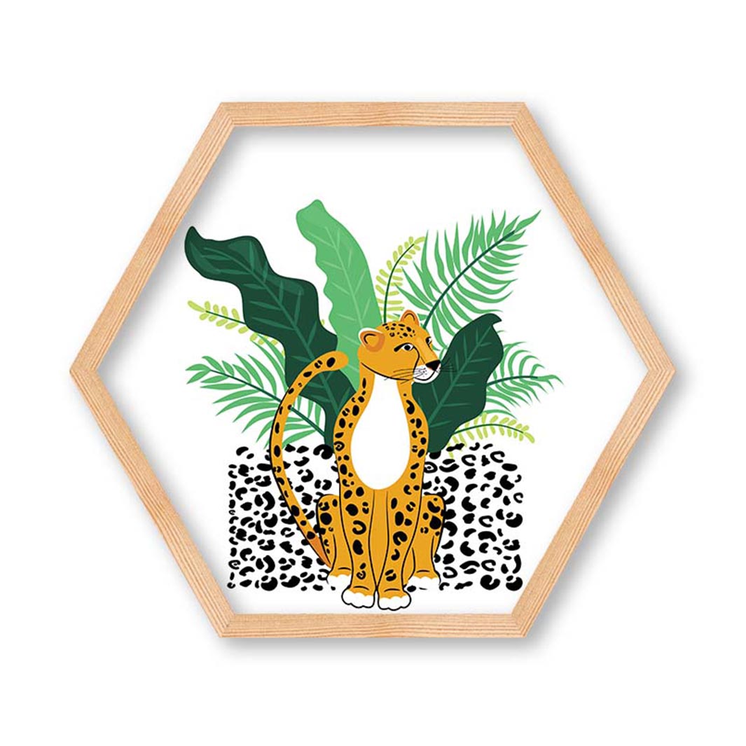 KIDS GREEN JUNGLE LEOPARD HEXAGON WALL ART