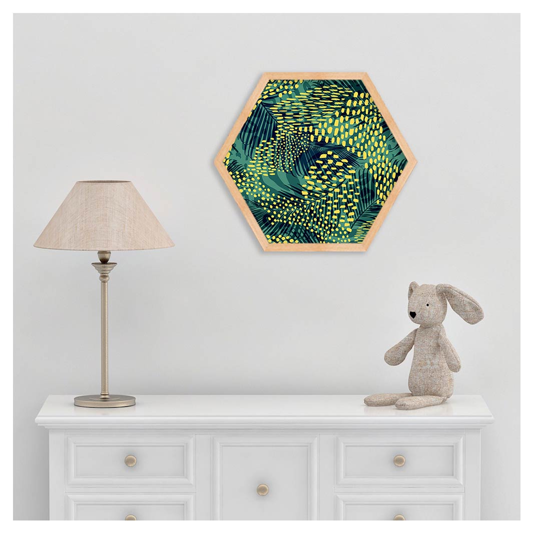 KIDS GREEN YELLOW JUNGLE PATTERN HEXAGON WALL ART