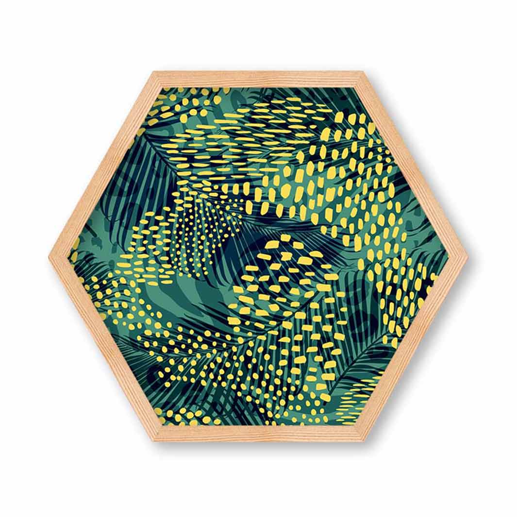 KIDS GREEN YELLOW JUNGLE PATTERN HEXAGON WALL ART