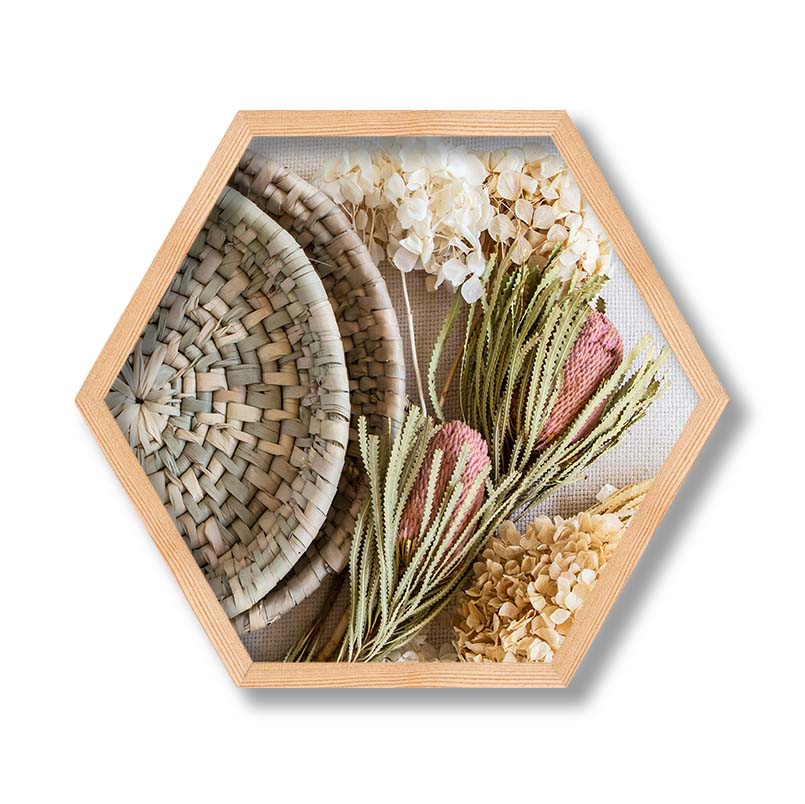FLORAL CREAM AND GREY BASKET WITH PINK BANKSEAS PINE HEX